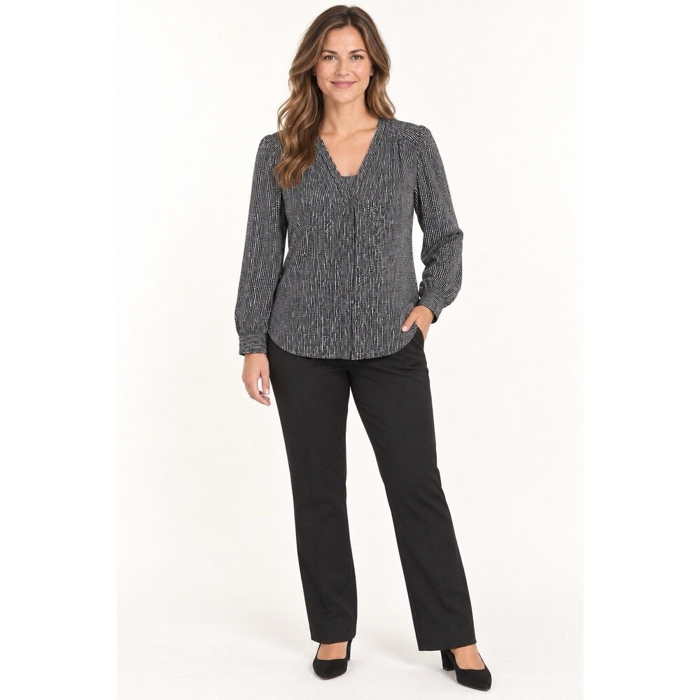 Joie 100% Silk Women’s L Black White Abstract Dot V-Neck Long Sleeve Blouse D